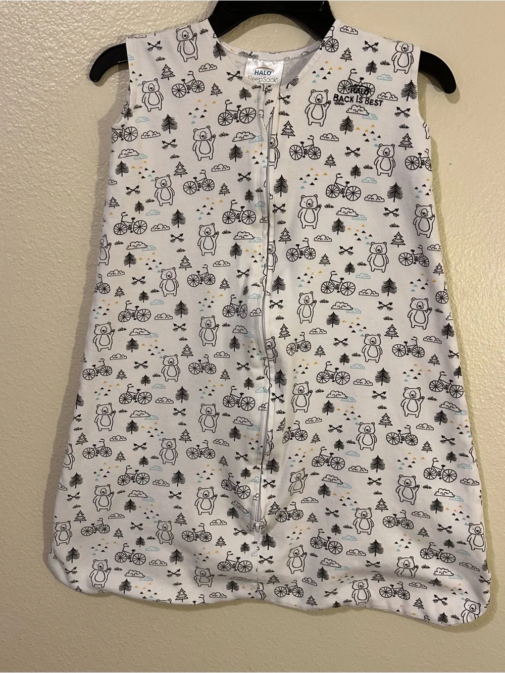 HALO White Bear & Bike Print Sleep Sack in White with Gray Accents 6-12 Months